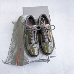 Prada America's Cup Sneakers Olive Green Patent Leather Men's US 8